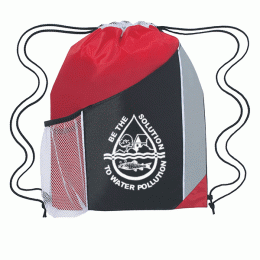 Tri Color Sports Pack – Company Logo Imprinted Cool Drawstring Backpacks - Black/Red