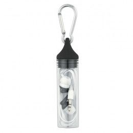 Ear Buds in Promotional Case with Carabiner - Black