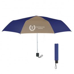 Telescopic Budget Custom Promotional Umbrella-42 Inch - Tan with Navy