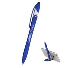 Blue Logo Imprinted Sleek Yoga Stylus Pen - Stand