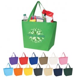Custom Recycled Grocery Bags - Non-Woven Budget Shopper Tote 