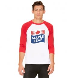 White/Red Bella & Canvas Unisex Custom ¾ Sleeve Baseball Tee | Promotional Unisex T-Shirts | Custom Logo Printed ¾ Sleeve Shirts