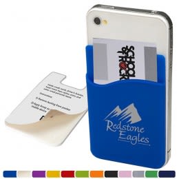 Silicone promotional adhesive cell phone wallet with removable adhesive tabs