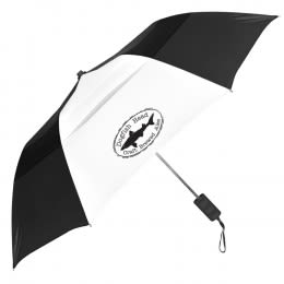 Custom Black and White StrombergBrand Vented Windproof Folding Umbrella