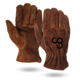 Imprinted Brown Suede Cowhide Leather Gloves | Custom Suede Work Gloves