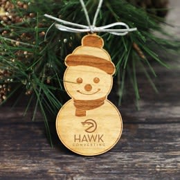 Custom Engraved Wooden Smiling Snowman Ornament Cherry