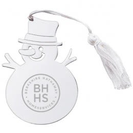 Promotional Engraved Christmas Ornament Giveaway - Nickel Plate Snowman